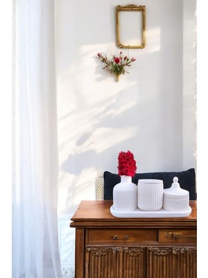 Beyaz Sunumluk Takı Tabağı Dekoratif Tepsi Obje Seti 4 Parça Model 1054