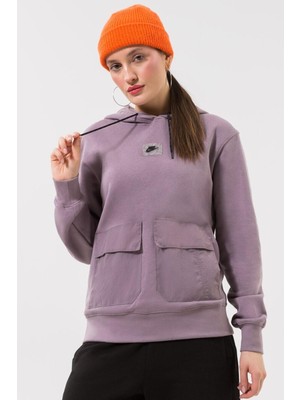Nike Sportswear Fleece Women's Purple Hoodie Oversize Kadın Geniş Kalıp Kapüşonlu Sweatshirt Mor