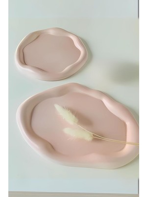 Beyaz Sunumluk Takı Tabağı Dekoratif Tepsi Obje Seti 2 Parça Model 1005