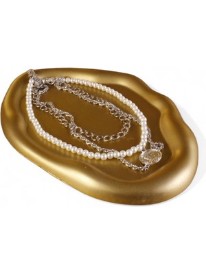 Evene Takı Organizer Makyaj Düzenleyici Kozmetik Organizer Dekoratif Tabak Altın Renk Model 18