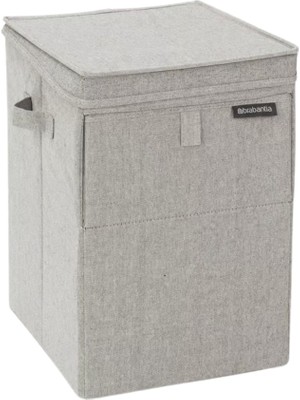 Gri Kumaş Çift Fonksiyon Kapaklı Çamaşır Sepeti 35 L