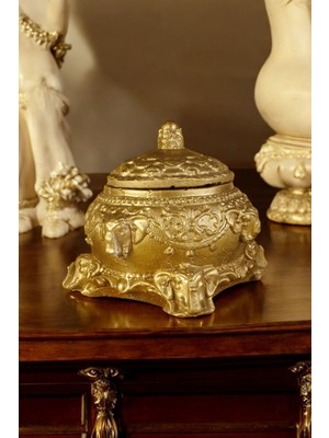 Metafox Şekerlik Kapaklı Kase Kurabiyelik Kapaklı Şekerlik Altın Eskitme Renk