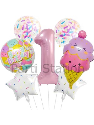 Ice Cream Dondurma 1 Yaş Balon Set Şeker Dondurma Candy Balon Ice Cream Konsept Doğum Günü Balon Set