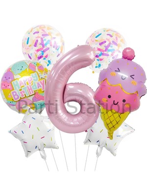 Ice Cream Dondurma 6 Yaş Balon Set Şeker Dondurma Candy Balon Ice Cream Konsept Doğum Günü Balon Set