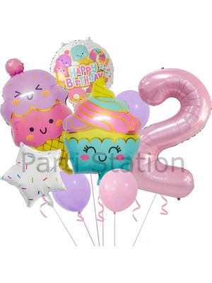 Cupcake Dondurma 2 Yaş Balon Set Şeker Dondurma Candy Balon Ice Cream Konsept Doğum Günü Balon Set