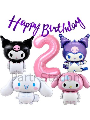 Sanrio Kuromi Melody Cinnamon 2 Yaş Pembe Balon Set Anime Kuromi Melody Konsept Doğum Günü Balon Set