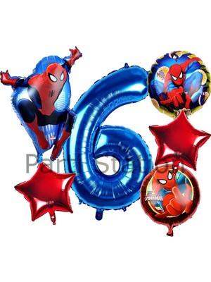 Parti Station Spiderman Örümcek Adam 6 Yaş Doğum Günü Balon Seti Kırmızı 6 Adet