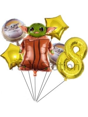 Star Wars Yoda 8 Yaş Altın Rakam Balon Set Yıldız Savaşları Yoda Konsept Doğum Günü Balon Set