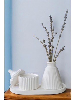 Beyaz Sunumluk Takı Tabağı Dekoratif Tepsi Obje Seti 3 Parça Model 1002