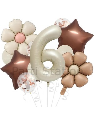 Retro Renk Papatya Konsept 6 Yaş Balon Set Retro Renk Tema Doğum Günü Parti Balon Set