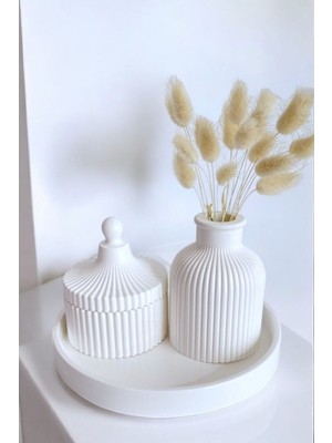 Beyaz Sunumluk Takı Tabağı Dekoratif Tepsi Obje Seti 3 Parça Model 1001