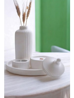 Beyaz Sunumluk Takı Tabağı Dekoratif Tepsi Obje Seti 3 Parça Model 1002