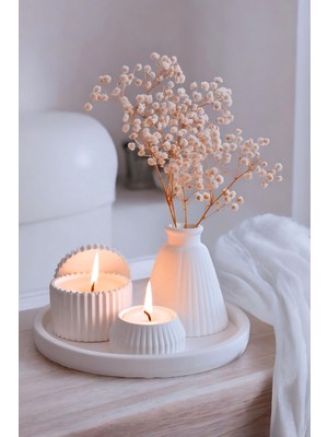 Beyaz Sunumluk Takı Tabağı Dekoratif Tepsi Obje Seti 3 Parça Model 1003