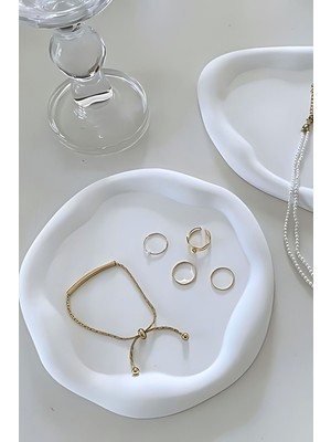 Beyaz Sunumluk Takı Tabağı Dekoratif Tepsi Obje Ev Dekorasyon Model 17