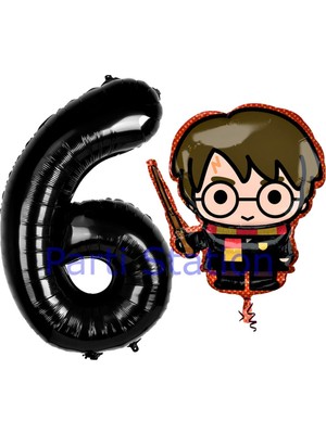 Harry Potter 6 Yaş Siyah Renk Rakam Balon Set Harry Potter Hogwarts Konsept Doğum Günü Balon Set