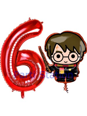 Harry Potter 6 Yaş Kırmızı Renk Rakam Balon Set Harry Potter Hogwarts Konsept Doğum Günü Balon Set