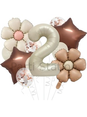 Retro Renk Papatya Konsept 2 Yaş Balon Set Retro Renk Tema Doğum Günü Parti Balon Set