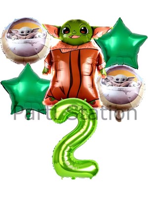 Star Wars Yoda 2 Yaş Yeşil Rakam Balon Set Yıldız Savaşları Yoda Konsept Doğum Günü Balon Set