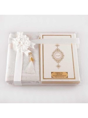 Seccade + Tesbih + Kuran Hediye Seti (Hafız Boy, Beyaz)