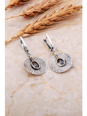 Sümer Telkari Mistik Topaz Taşlı Çekiç Dövme Elişi Gümüş Küpe 7221