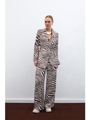 Salaş Zebra Desen Pantolon - Kahve