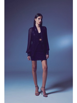 Şifon Kollu Payet Ceket - Lacivert