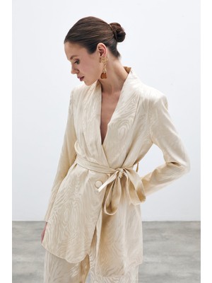Sateen Kuşaklı Uzun Ceket - Taş
