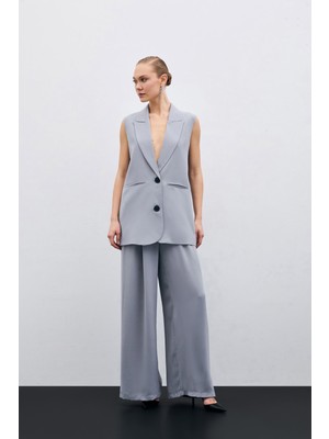 Yüksek Bel Bol Paça Pantolon - Gri