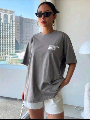 Mercoledi Kadın Cherısh Tıme Effect Baskılı Oversize Salaş T-Shirt Boyfriend