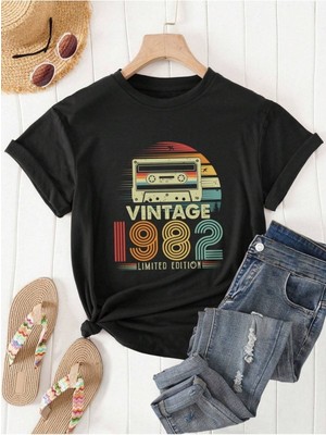 Mercoledi 1982 Vintage Baskılı Oversize T-Shirt Salaş Boyfirend