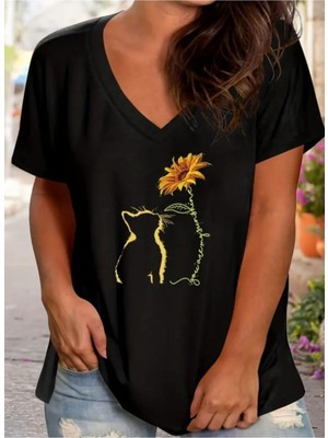 Mercoledi Kadın  Siyah Baskılı Oversize T-Shirt Salaş