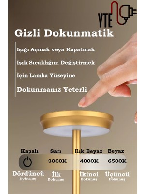 Elite Masa/gece Lambası 3 Renk Şarjlı Dokunmatik Dimlenebilir Gold Fonksiyonlu