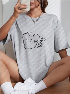 Mercoledi Tea Shırt Baskılı Gri Oversize T-Shirt Salaş Boyfirend