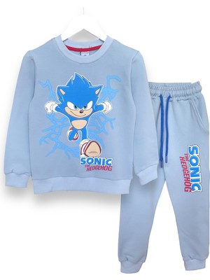 Erkek Çocuk Sonic Desenli Bisiklet Yaka Uzun Kollu Şardonlu Sweatshirt Takım