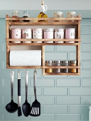 Baharatlık Bardaklık Çok Amaçlı Mutfak Rafı Ahşap