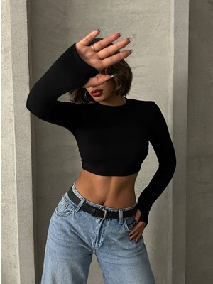 Parmak Geçmeli Crop Body (Badi,bady) Buzzy Ribana Kumaş