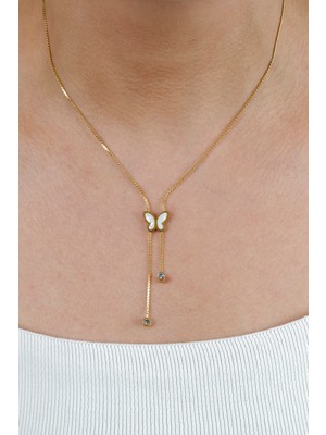 Mooda Festivali Kadın Çelik Kelebek Model Kolye Gold
