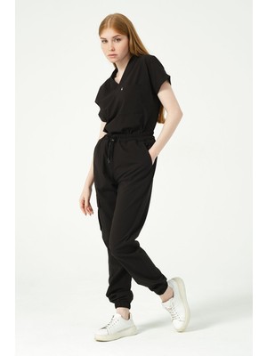 Pratik Medikal Siyah Likralı Scrubs Kargo Cep Jogger Paça Doktor Hemşire Forması Yarasa Kol Takım Unisex