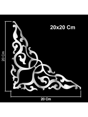 Dekoratif Yapışkanlı Mobilya Dolap Süsü Dekor Bordür 20 x 20 cm Köşe Aynalı Pleksi Gümüş