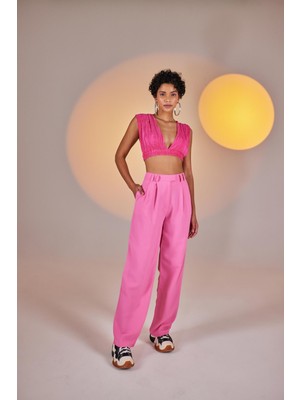 Holly Lolly Palazzo Kesim Yüksek Bel Palasia Pantolon Pembe