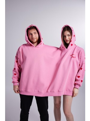 Holly Lolly Kalp Baskılı Çift Giyilir Lovebombing sweatshirt Pembe