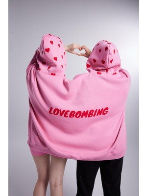 Holly Lolly Kalp Baskılı Çift Giyilir Lovebombing sweatshirt Pembe