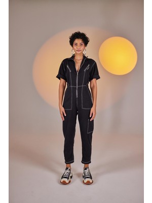 Holly Lolly Fermuar Kapamalı Kısa Kol Noa Tulum Siyah