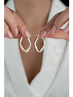 Nereze 925 Ayar Gümüş Çift Renk Köşeli Şarnel Küpe