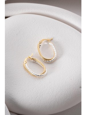 Nereze 925 Ayar Gümüş Çift Renk U Model Burma Halka Küpe