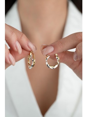 Nereze 925 Ayar Gümüş Çift Renk Burgu Şarnel Küpe