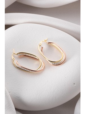 925 Ayar Gümüş Üç Renk U Şekilli Çizgili Küpe