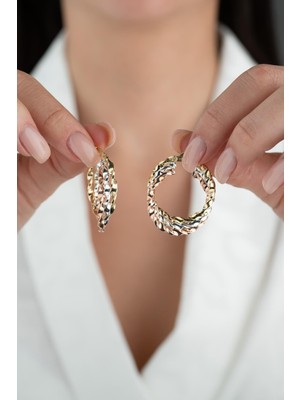 925 Ayar Gümüş Üç Renk Kalın Burgu Model Küpe