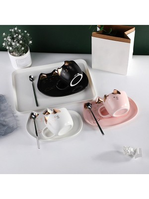 Sunum Tabaklı Kedi Tasarım Kupa Bardak