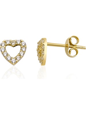 Fiyonk Kuyumculuk 14 Ayar Altın Swarovski Taşlı Kalp Küpe